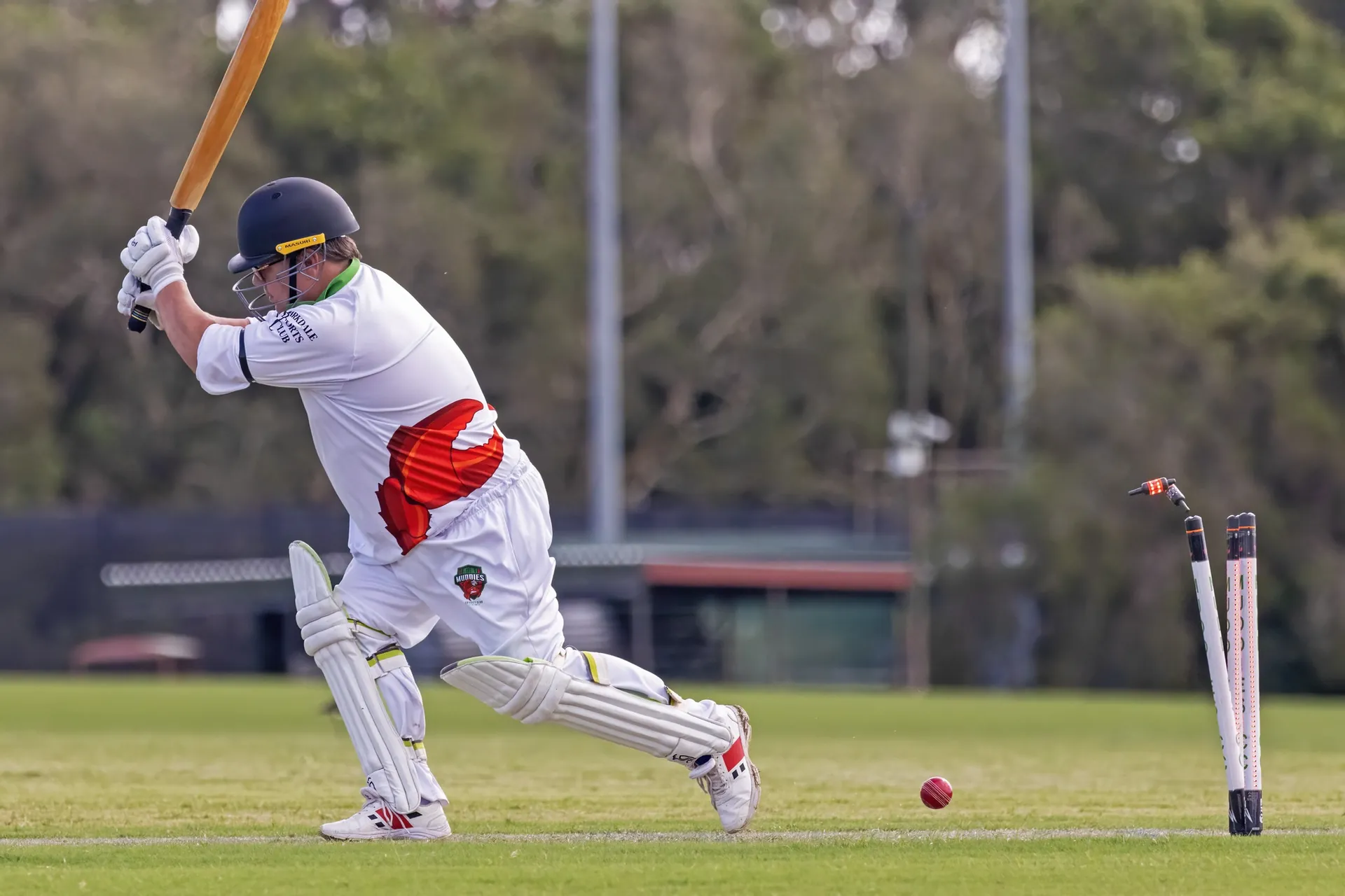 Stumps shattered as a Muddies batter is bowled